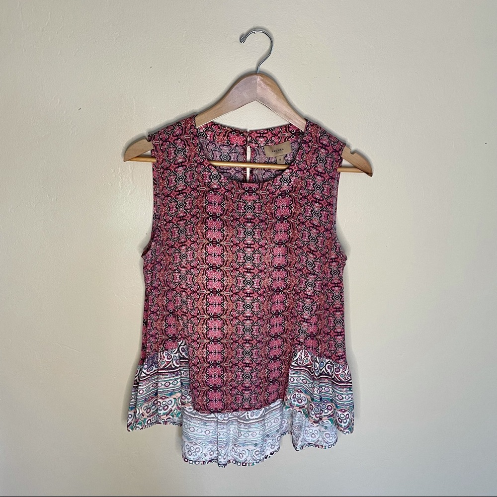 Anthropologie Sleeveless Mixed Print Hi-Lo Top